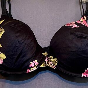 Victoria's Secret Black Bra with Pink Floral Accents